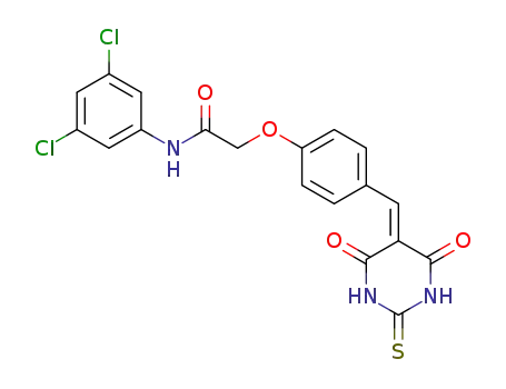 Molecular Structure of 1310561-77-3 (N-(3,5-dichlorophenyl)-2-(4-((4,6-dioxo-2-thioxotetrahydropyrimidin-5(6H)-ylidene)methyl)phenoxy)acetamide)