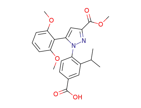 Molecular Structure of 184163-80-2 (1-(4-carboxy-2-isopropyl-phenyl)-5-(2,6-dimethoxy-phenyl)-1H-pyrazole-3-carboxylic acid methyl ester)
