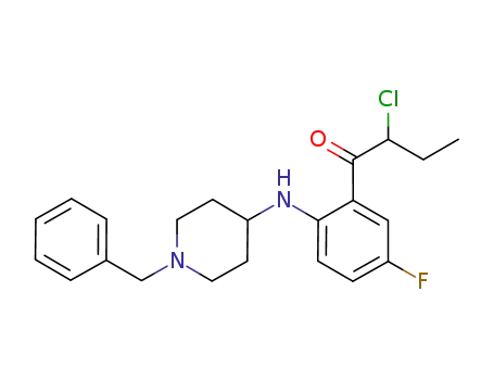 Molecular Structure of 852867-54-0 (1-Butanone,  2-chloro-1-[5-fluoro-2-[[1-(phenylmethyl)-4-piperidinyl]amino]phenyl]-)