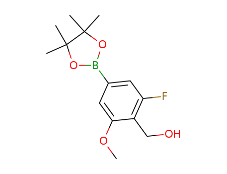 Molecular Structure of 1417736-84-5 ([2-fluoro-6-methoxy-4-(4,4,5,5-tetramethyl-1,3,2-dioxaborolan-2-yl)phenyl]methanol)