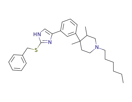 Molecular Structure of 320601-41-0 (4-(3-(2-(benzylsulfanyl)-1H-imidazol-4-yl)phenyl)-1-hexyl-3,4-dimethylpiperidine)