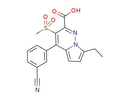 Molecular Structure of 728015-44-9 (4-(3-cyano-phenyl)-7-ethyl-3-(methylsulfonyl)-pyrrolo[1,2-b]pyridazine-2-carboxylic acid)