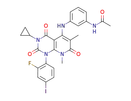 Molecular Structure of 871700-25-3 (N-(3-(3-cyclopropyl-1-(2-fluoro-4-iodophenyl)-6,8-dimethyl-2,4,7-trioxo-1,2,3,4,7,8-hexahydropyrido[2,3-d]pyrimidin-5-ylamino)phenyl)acetamide)