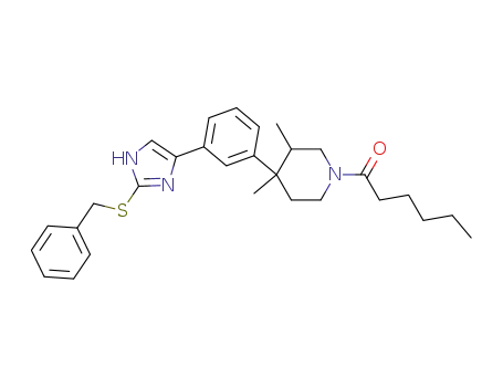 Molecular Structure of 320601-66-9 (4-(3-(2-(benzylsulfanyl)-1H-imidazol-4-yl)phenyl)-1-hexanoyl-3,4-dimethylpiperidine)