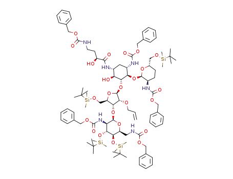 2-O-allyl-tetra-tert-butyldimethylsilanyloxy-penta-N-benzyloxycarbonyl-3',4'-dideoxy-N-1-haba-paromomycin