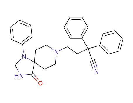 Molecular Structure of 1062-15-3 (4-(4-oxo-1-phenyl-1,3,8-triazaspiro[4.5]dec-8-yl)-2,2-diphenylbutanenitrile)