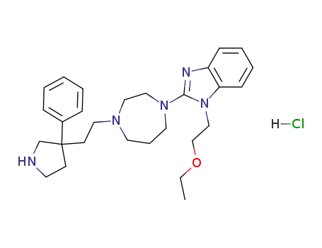 Molecular Structure of 192940-77-5 (3-(2-(4-(1-(2-ethoxyethyl)-1H-benzimidazol-2-yl)[1,4]diazepan-1-yl)ethyl)-3-phenylpyrrolidine hydrochloric acid salt)
