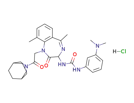 Molecular Structure of 206000-79-5 (N-[(3RS)-1-(3-azabicyclo[3.2.2]non-3-yl)carbonylmethyl-5,9-dimethyl-2,3-dihydro-2-oxo-1H-1,4-benzodiazepin-3-yl]-N'-[3-(N,N-dimethyl amino)phenyl]urea hydrochloride)