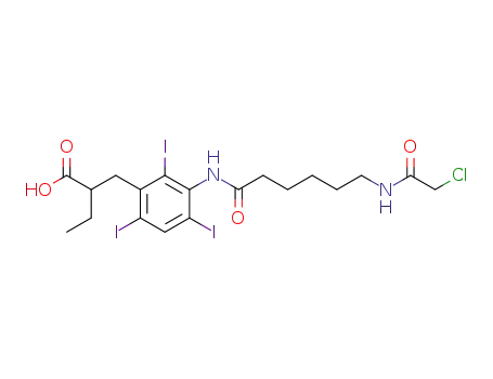 Molecular Structure of 160982-41-2 (3-<<6-<(chloroacetyl)amino>-1-oxohexyl>amino>-α-ethyl-2,4,6-triiodobenzenepropanoic acid)