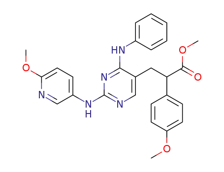 Molecular Structure of 710324-66-6 (3-[2-(6-Methoxy-pyridin-3-ylamino)-4-phenylamino-pyrimidin-5-yl]-2-(4-methoxy-phenyl)-propionic acid methyl ester)