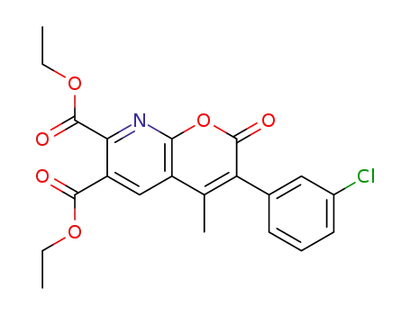 Molecular Structure of 111877-28-2 (2H-Pyrano[2,3-b]pyridine-6,7-dicarboxylic acid,
3-(3-chlorophenyl)-4-methyl-2-oxo-, diethyl ester)
