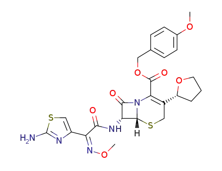Molecular Structure of 141061-25-8 (4-Methoxybenzyl (6R,7R)-7-[2-(2-aminothiazol-4-yl)-2-(Z)-methoxyiminoacetamido]-3-[(R)-tetrahydrofuran-2-yl]-ceph-3-em-4-carboxylate)
