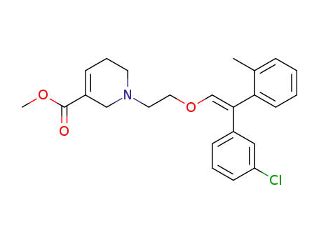 Molecular Structure of 131029-92-0 (1-[2-[[2-(3-Chlorophenyl)-2-(2-methylphenyl)ethenyl]oxy]ethyl]-1,2,5,6-tetrahydro-3-pyridine carboxylic methyl ester)