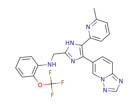 Molecular Structure of 1352609-21-2 (N-((4-([1,2,4]triazolo[1,5-a]pyridin-6-yl)-5-(6-methylpyridin-2-yl)-1H-imidazol-2-yl)methyl)-2-(trifluoromethoxy)aniline)