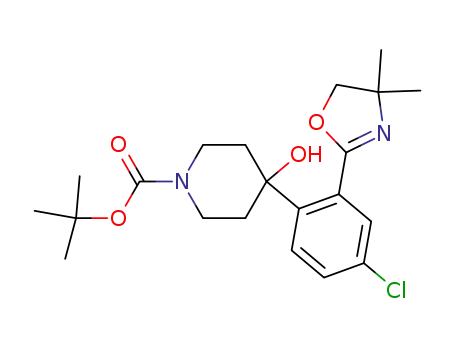 Molecular Structure of 849106-19-0 (tert-butyl 4-[4-chloro-2-(4,4-dimethyl-5H-oxazol-2-yl)phenyl]-4-hydroxy-piperidine-1-carboxylate)