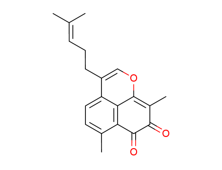 99671-97-3,6,9-dimethyl-3-(4-methylpent-3-en-1-yl)benzo[de]chromene-7,8-dione,6,9-Dimethyl-3-(4-methyl-pent-3-enyl)-benzo[de]chromene-7,8-dione;6,9-Dimethyl-3-(4-methyl-pent-3-enyl)-benzo[de]chromen-7,8-chinon;6,9-dimethyl-3-(4-methyl-pent-3-enyl)-benzo[de]chromene-7,8-quinone;6,9-dimethyl-3-(4-methylpent-3-en-1-yl)benzo[de]chromene-7,8-dione;6,9-dimethyl-3-(4-methyl-3-pentenyl)naphtho[1,8-bc]pyran-7,8-dione;Biflorin;