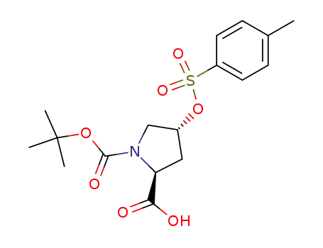 Molecular Structure of 96314-28-2 ((2S,4R)-1-(tert-butoxycarbonyl)-4-(tosyloxy)pyrrolidine-2-carboxylic acid)