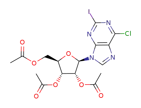 Molecular Structure of 5987-76-8 (ACETIC ACID (2R,3R,4R,5R)-3,4-DIACETOXY-5-(6-CHLORO-2-IODO-PURIN-9-YL)-TETRAHYDRO-FURAN-2-YLMETHYL ESTER)