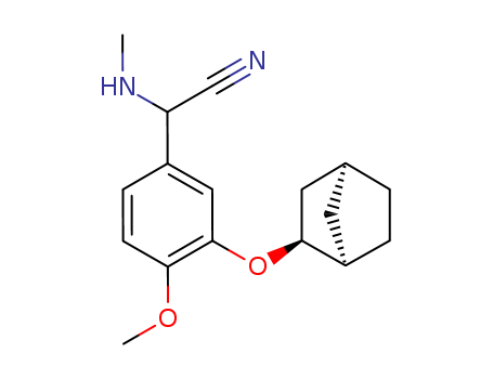 Molecular Structure of 115897-62-6 (Benzeneacetonitrile,
3-(bicyclo[2.2.1]hept-2-yloxy)-4-methoxy-a-(methylamino)-)