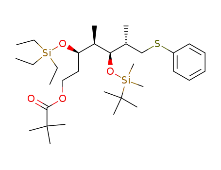 Molecular Structure of 179944-97-9 (2,2-Dimethyl-propionic acid (3R,4R,5S,6S)-5-(tert-butyl-dimethyl-silanyloxy)-4,6-dimethyl-7-phenylsulfanyl-3-triethylsilanyloxy-heptyl ester)