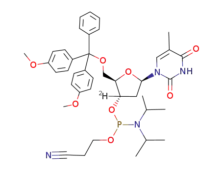 Molecular Structure of 511545-98-5 (5'-O-(4,4'-dimethoxytrityl)-3'-O-[(2-cyanoethoxy)(N,N-diisopropylamino)phosphino]-3'-deuterothymidine)