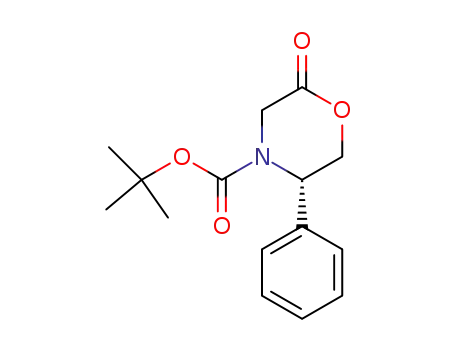 Molecular Structure of 220077-24-7 ((5S)-N-(tert-Butoxycarbonyl)-3,4,5,6-tetrahydro-5-phenyl-4(H)-1,4-oxazin-2-one)