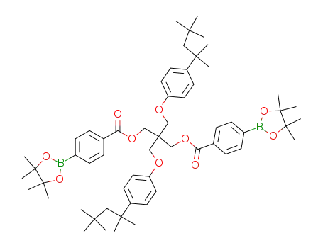 Molecular Structure of 331251-53-7 (Benzoic acid, 4-(4,4,5,5-tetramethyl-1,3,2-dioxaborolan-2-yl)-,
2,2-bis[[4-(1,1,3,3-tetramethylbutyl)phenoxy]methyl]-1,3-propanediyl
ester)