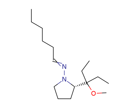 Molecular Structure of 118535-69-6 (1-Pyrrolidinamine, 2-(1-ethyl-1-methoxypropyl)-N-hexylidene-, (2S)-)