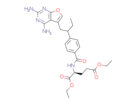 Molecular Structure of 425663-99-6 ((R,S)-N-[4-[1-ethyl-2-(2,4-diaminofuro[2,3-d]pyrimidin-5-yl)ethyl]benzoyl]-L-glutamic acid diethyl ester)