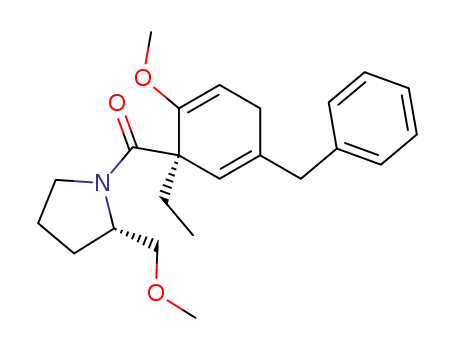Molecular Structure of 210684-40-5 (Pyrrolidine,
1-[[(1R)-1-ethyl-2-methoxy-5-(phenylmethyl)-2,5-cyclohexadien-1-yl]carb
onyl]-2-(methoxymethyl)-, (2S)-)