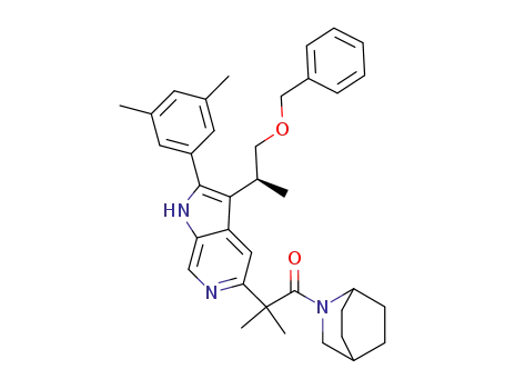 Molecular Structure of 292600-32-9 ((S)-1-(2-Azabicyclo[2.2.2]oct-2-yl)-2-[3-(2-benzyloxy-1-methylethyl)-2-(3,5-dimethylphenyl)-1H-pyrrolo[2,3-c]pyridin-5-yl]-2-methylpropan-1-one)