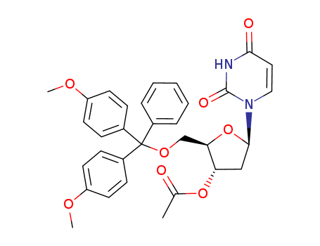 Molecular Structure of 142247-31-2 (Uridine, 5'-O-[bis(4-methoxyphenyl)phenylmethyl]-2'-deoxy-, 3'-acetate)