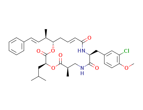 Molecular Structure of 162679-35-8 (Cyclo[(2R)-2-methyl-b-alanyl-(2S)-2-hydroxy-4-methylpentanoyl-(2E,5S,6R,7E)-5-hydroxy-6-methyl-8-phenyl-2,7-octadienoyl-3-chloro-O-methyl-L-tyrosyl](9CI))