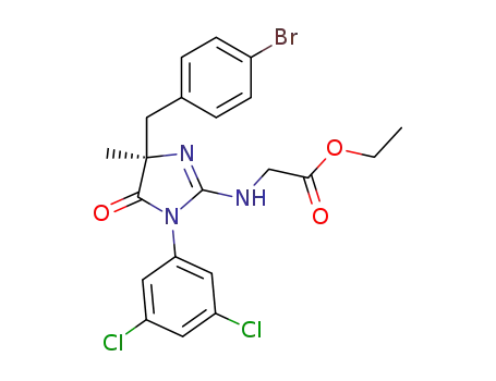 Molecular Structure of 397329-87-2 (Glycine,
N-[(4R)-4-[(4-bromophenyl)methyl]-1-(3,5-dichlorophenyl)-4,5-dihydro-4
-methyl-5-oxo-1H-imidazol-2-yl]-, ethyl ester)