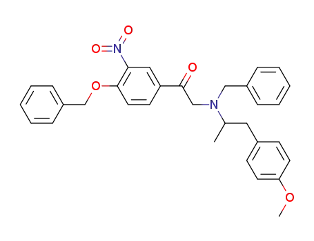 Molecular Structure of 43229-66-9 (Ethanone, 2-[[2-(4-Methoxyphenyl)-1-Methylethyl](phenylMethyl)aMino]-1-[3-nitro-4-(phenylMethoxy)phenyl]-)