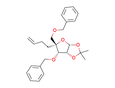 Molecular Structure of 945383-12-0 (3,5-di-O-benzyl-4-C-penten-yl-1,2-O-isopropylidene-α-D-ribofuranose)