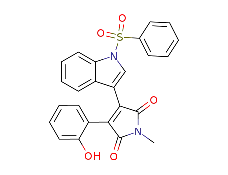 Molecular Structure of 876017-27-5 (1H-Indole,
3-[2,5-dihydro-4-(2-hydroxyphenyl)-1-methyl-2,5-dioxo-1H-pyrrol-3-yl]-1-
(phenylsulfonyl)-)
