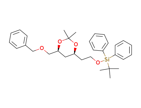 Molecular Structure of 112497-22-0 ((3S,5S)-6-<(benzyloxy)methyl>-4-<1-(tert-butyldiphenylsilyloxy)ethyl>-2,2-dimethyl-1,3-dioxacyclohexane)