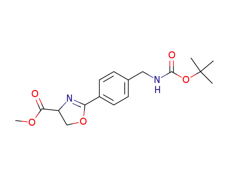 Molecular Structure of 622847-15-8 (4-Oxazolecarboxylic acid,
2-[4-[[[(1,1-dimethylethoxy)carbonyl]amino]methyl]phenyl]-4,5-dihydro-,
methyl ester)