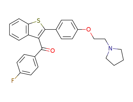 Molecular Structure of 193966-49-3 (4-fluorophenyl 2-[4-[2-(1-pyrrolidinyl)ethoxy]phenyl]benzo[b]thiophen-3-yl ketone)