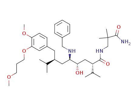 Molecular Structure of 361460-41-5 ((2S,4S,5R,7S)-5-Benzylamino-4-hydroxy-2-isopropyl-7-[4-methoxy-3-(3-methoxy-propoxy)-benzyl]-8-methyl-nonanoic acid (2-carbamoyl-2-methyl-propyl)-amide)