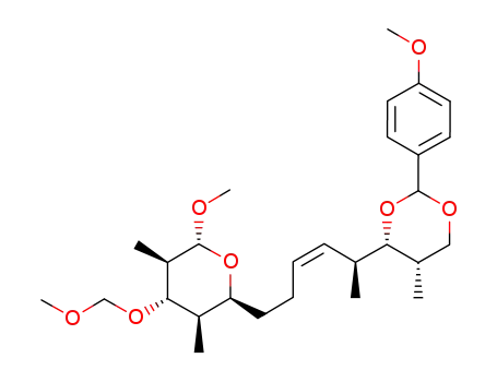 Molecular Structure of 565229-25-6 (1,3-Dioxane,
2-(4-methoxyphenyl)-5-methyl-4-[(1S,2Z)-1-methyl-5-[(2S,3R,4S,5R,6R
)-tetrahydro-6-methoxy-4-(methoxymethoxy)-3,5-dimethyl-2H-pyran-2-yl]
-2-pentenyl]-, (4S,5S)-)
