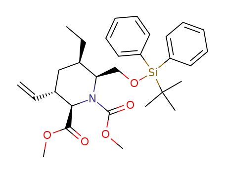 Molecular Structure of 442202-15-5 (dimethyl (2R,3S,5R,6S)-(+)-6-(tert-butyldiphenylsilyloxymethyl)-5-ethyl-3-vinylpiperidine-1,2-dicarboxylate)