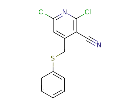 Molecular Structure of 441052-90-0 (3-Pyridinecarbonitrile, 2,6-dichloro-4-[(phenylthio)methyl]-)