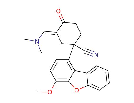 Molecular Structure of 1012335-55-5 ((3E)-3-[(dimethylamino)methylene]-1-(4-methoxydibenzo[b,d]furan-1-yl)-4-oxocyclohexanecarbonitrile)