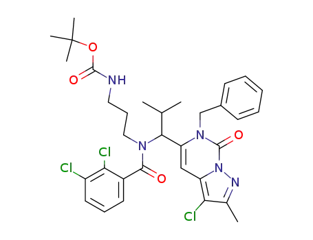 (3-{[(RS)-1-(6-benzyl-3-chloro-2-methyl-7-oxo-6,7-dihydro-pyrazolo[1,5-c]pyrimidin-5-yl)-2-methyl-propyl]-[(2,3-dichloro-phenyl)-carbonyl]-amino}-propyl)-carbamic acid tert-butyl ester