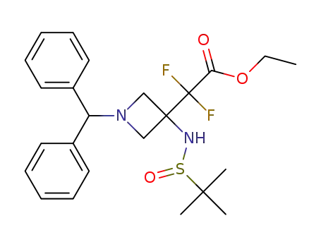 Molecular Structure of 1263296-86-1 (ethyl 2-(1-benzhydryl-3-(1,1-dimethylethylsulfinamido)azetidin-3-yl)-2,2-difluoroacetate)