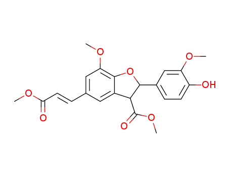 Molecular Structure of 918446-05-6 (methyl (E)-2-(4-hydroxy-3-methoxyphenyl)-7-methoxy-5-(3-methoxy-3-oxoprop-1-enyl)-2,3-dihydrobenzofuran-3-carboxylate)