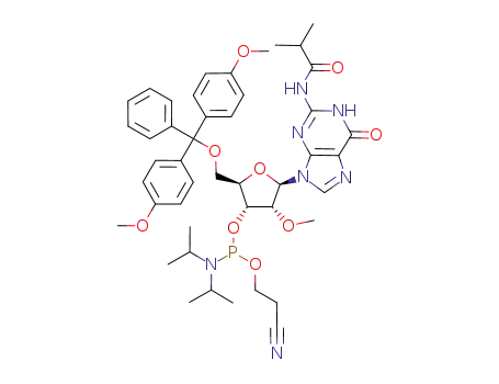 Molecular Structure of 150780-67-9 (5'-O-(4,4-Dimethoxytrityl)-2'-O-methyl-N-isobutyrylguanosine-3'-(2-cyanoethyl-N,N-diisopropyl)phosphoramidite)