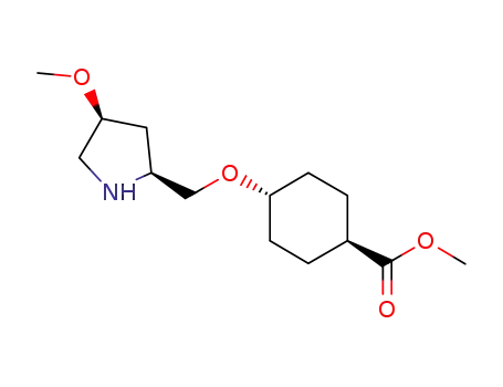 Molecular Structure of 441716-38-7 (Cyclohexanecarboxylic acid,
4-[[(2S,4S)-4-methoxy-2-pyrrolidinyl]methoxy]-, methyl ester, trans-)